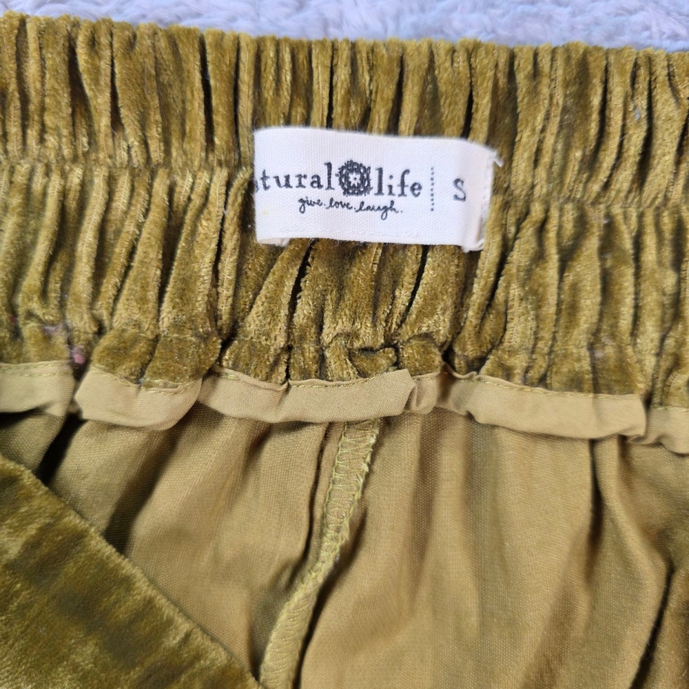 Natural Life Crushed Velvet Tiered Wide Leg Pants Chartreuse Gold Small Womens - Picture 4 of 10